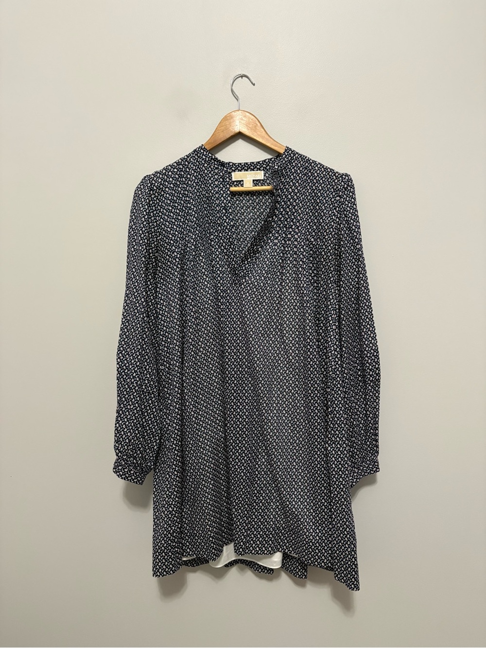 Michael Kors Navy Blue Cotton Blend Printed Lightweight Tunic Dress